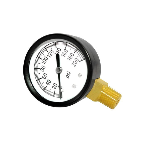 Joywayus pressure gauge 0–200 psi, brass 1/4 in NPT male thread, lower-mount with black bezel