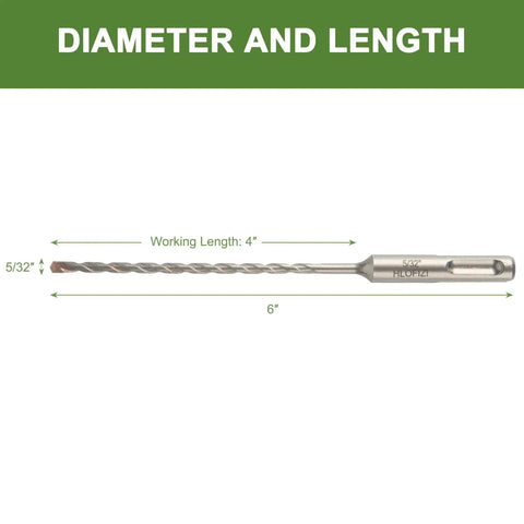5/32 x 6 Inch SDS Plus Hammer Drill Bit Set Carbide Tipped For Concrete Brick Block Stone 6 Pack Fits SDS Plus Rotary Hammer Drills