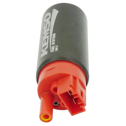 340LPH High Performance Fuel Pump For Pontiac Trans Am 1985-1997, compact design with red connector, side angle view