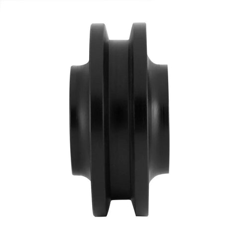 Side view of a sliding barn door roller wheel from the Heavy Duty Industrial Hardware Kit in silver and light gray finish