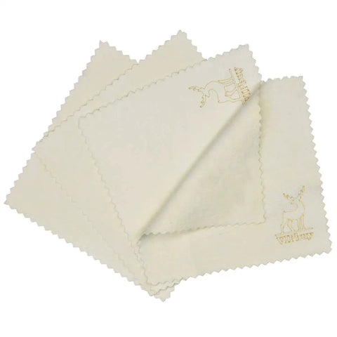 Natural Chamois Cleaning Cloths Four Pack 6x6 For Glasses Lenses Screens showing four sheets stacked with stitched edges.