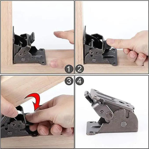 Installation demonstration of 90 Degrees Self Locking Folding Hinge Anti Corrosion Invisible Connector For Folding Tables And Furniture.