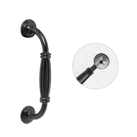 Black Cabinet Handles Set, 3 3/4 Inch Hole Center (96mm), 115mm Overall Length, matte black handle with close-up of screw detail
