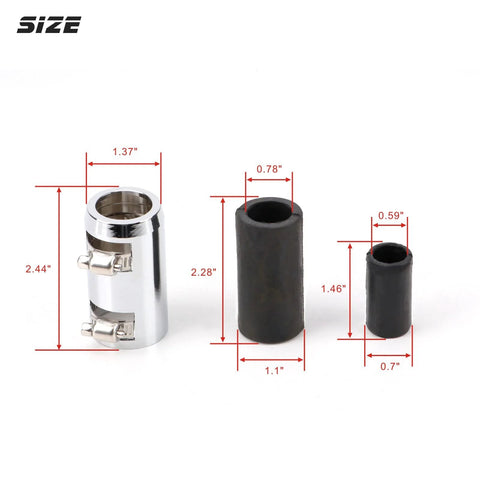 iRKY 44-inch stainless heater hose kit: chrome connector with two black rubber sleeves for 5/8-inch and 3/4-inch necks, 2 hoses