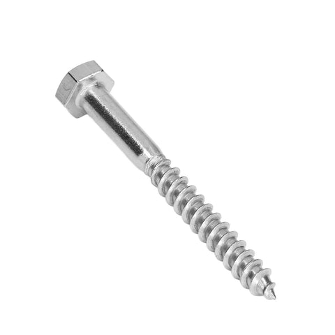 Half Thread Wood Hex Lag Self Tapping Screws M6x60mm in A2-70 stainless steel, shown in front view, for carpentry and decking projects.