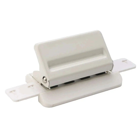 Mushroom Shaped Four Hole Paper Punch With Built In Ruler And Positioning Posts Metal Handheld Punch Compact White Design