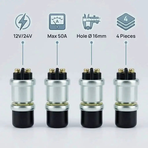 4 pack 12V 50A Momentary Engine Start Push Button For Cars, Trucks, And Boats, Heavy Duty Ignition Switch With 16mm Panel Hole Fit
