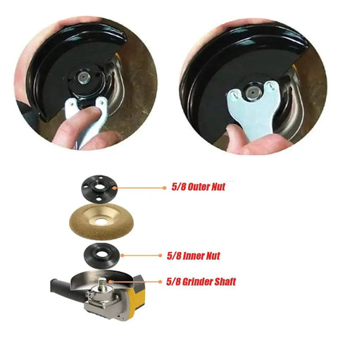 Grinder Flange Wrench And Lock Nut Kit For 4.5 Inch To 5 Inch Angle Grinders With 5/8-11 Threads Includes One Wrench Three Inner Nuts