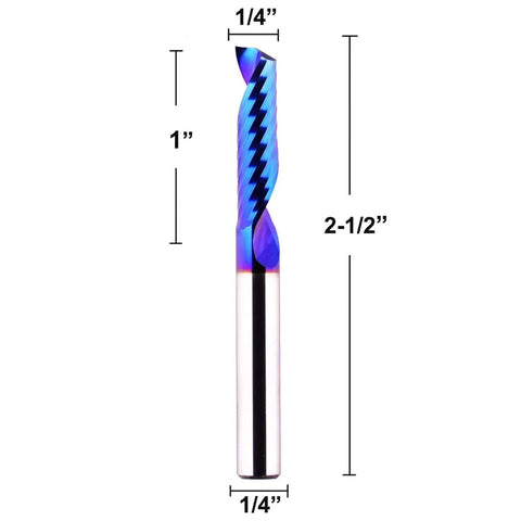 O Flute Single Flute CNC Router Bit With One Quarter Inch Shank And One Quarter Inch Cutting Diameter, Spiral End Mill