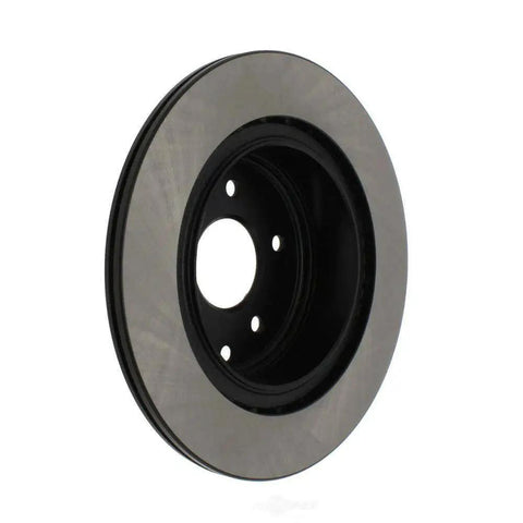 Centric Premium rear brake rotor with silver braking surface and black hub, angled view