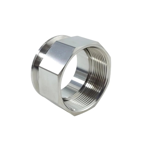 Geife 304 stainless steel tri-clamp to female NPT adapter, 2 in FNPT x 2 in TC, close-up