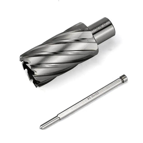 Annular Cutter Kit For Magnetic Drill Press With 1 5/16 Inch Cutting Diameter And 3/4 Inch Weldon Shank HSS Slugger Bits For Heavy Duty Metal Milling Magnetic Drills JESTUOUS, shown with cutter and pilot pin.
