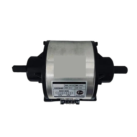 Front view of DC24V 20W electromagnetic clutch brake module (FMP-025), metal body with black end caps.