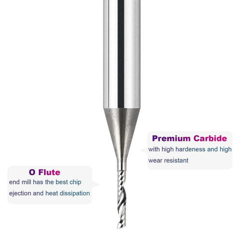 Close-up of O Flute Spiral Upcut Router Bit With One Quarter Inch Shank And Sixteenth Inch Cutting Diameter Solid Carbide CNC Router Bit