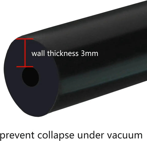 Cross-section of black silicone hose showing 3mm wall thickness, part of Automotive Silicone Vacuum Hose Kit With 3Mm 4Mm 5Mm 6Mm 8Mm 10Mm Inner Diameters Six Black High Temp Silicone Hoses Five Feet Each 3Mm Wall Thickness Includes Tubing Cutter Ideal For Boost Lines And Engine Vacuum Systems.