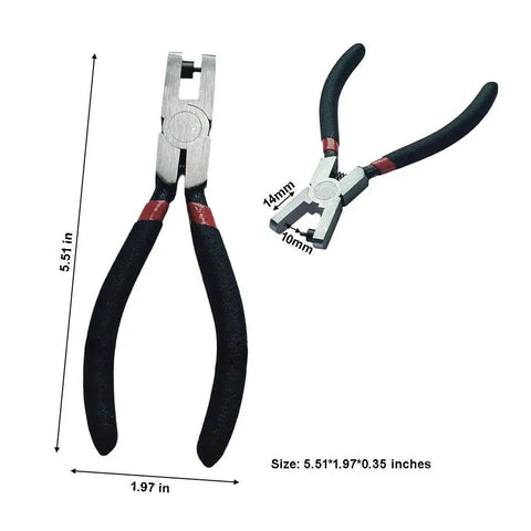 Heavy Duty 2mm Hand Held Sheet Metal Hole Punch Tool Designed for Jewelry Making Leather Watch Bands and Thin Aluminum Sheets Pro Grade Puncher, front and side view with dimensions.