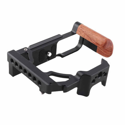 Wood Handle Camera Cage For ZFC Aluminum Alloy Metal Cage With One Quarter Inch And Three Eighths Inch Screw Holes Cold Shoe Mount