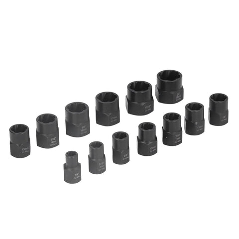 Heavy Duty Nut And Bolt Extraction Tool Kit For Rusted Damaged And Stripped Fasteners, 13 Piece Chrome Molybdenum Steel Socket Set