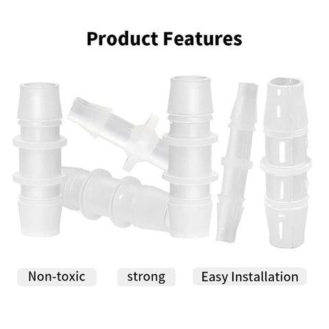 Plastic hose barb fittings set, 8 pcs, white, assorted 3/16 to 5/8 in adapters for air water fuel