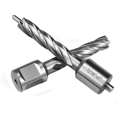 Beefy 7/16 Inch Annular Cutter Set For Magnetic Drill Press With 2 Inch Depth Of Cut And 3/4 Inch Weldon Shank With Two Flats And Pilot Pin 2 Piece OSCARBIDE