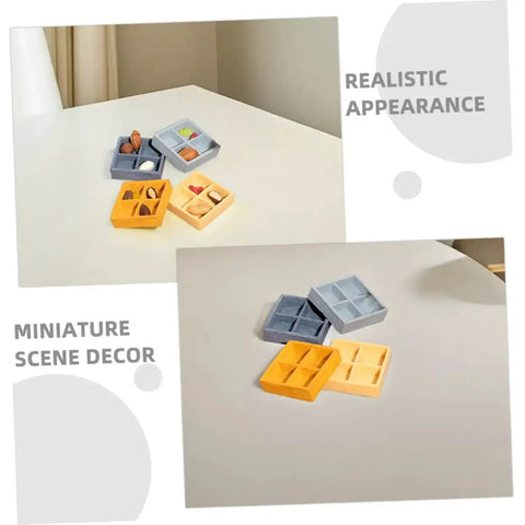 4 Piece Miniature Storage Box for Dollhouse Resin Four Grid Organizer with small items for scene decor on table