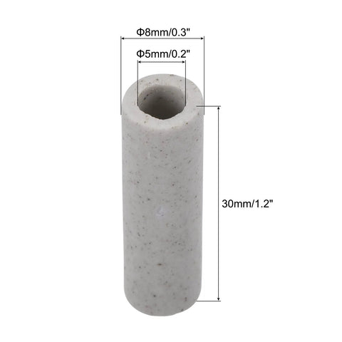 Ceramic insulated tube for electronics, 8mm outer diameter, 5mm inner bore, 30mm long