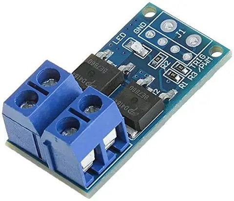 5 Piece 400W Dual High Power MOSFET Trigger Switch Drive Module with 15A Continuous Current, top view showing blue connectors