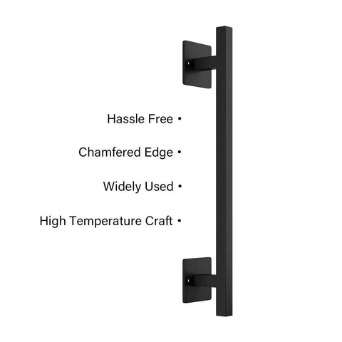 Antique Rustic 12 Inch Barn Door Handle, Solid Steel Heavy Duty Flush Square Base Pull For Gate Garage Sheds, Black Frosted Finish