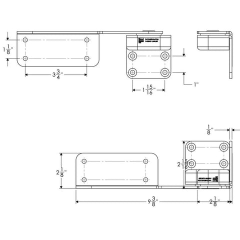 Diagram of Beefy Stainless Steel Command Ratchet Hinge For Boats Polished 316 Stainless By TACO Marine with measurements