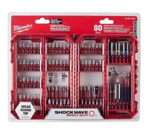 Front view of Shockwave Impact Duty Driver Bit Set 80 Piece With Wear Guard Tip And Optimized Shock Zone For Maximum Torque And Long Life Milwaukee.