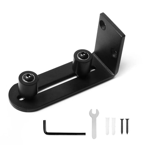 Matte Black Barn Door Floor Guide With Flush Bottom Design, Adjustable Wall Mounted Roller, Rust Resistant Iron, Fits All Door Thickness Up To 2 5/32 Inches, Ground Clearance From 13/32 To 39/64 Inches, 1 Pack