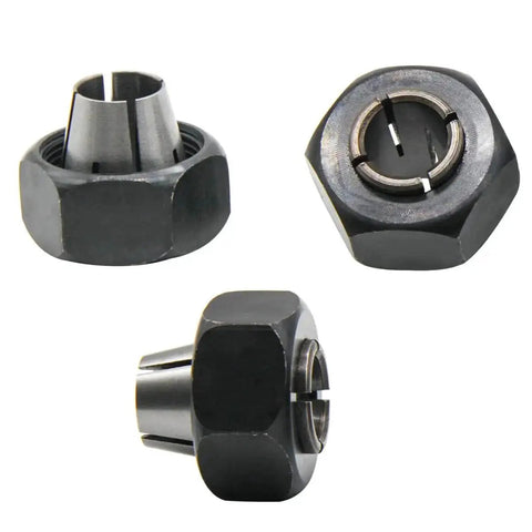 1/2 Inch Router Collet Replacement For Porter-Cable 690 890 Series Routers with auto-release, reducing bit runout, black steel adapter.