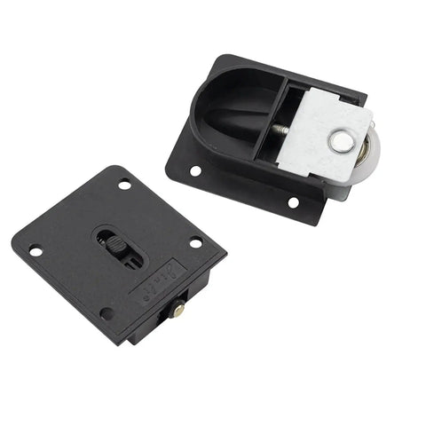 Plastic Sliding Door Roller With Bearing, Weighted Wardrobe And Cabinet Lifting Wheel, 2 Sets With Screws, Durable ABS Nylon Construction, Easy To Install For Smooth Sliding Doors And Furniture Fittings Black, shown in disassembled view.