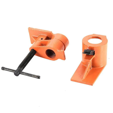 1 Inch Pipe Clamp Set With Cast Iron Jaws Vise Fixture For Woodworking Cabinets And Boxes Holds Wood Tight During Glue Ups DIY Friendly Clamp Kit For Wood Plastic Water Pipe Clamping On Home Or Shop Benches.