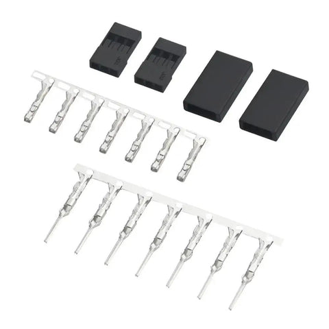 900 Piece Universal Servo Cable Connector Kit With Male And Female Crimp Pins 2.54mm Pitch shown with connectors and pins