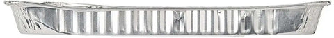 Side view of pack of twelve quarter size aluminum foil cake pans for bake sales and events extra strong and durable for easy food transport.