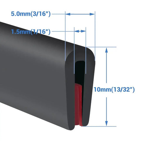 Diagram of Self Adhesive U Channel Edge Trim Made From EPDM Rubber For Durable Edge Protection On Sheet Metal Fits One Sixteenth Inch 1.6 Millimeter Ten Feet Length