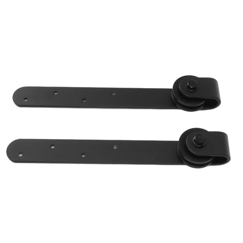 Sliding Barn Door Hardware Kit With Carbon Steel Track Rail For Single Or Double Bypass Doors Modern Rustic Closet Door Hardware Set Durable Wooden Door Track System Smooth Silent Operation showing two black sliding door rollers