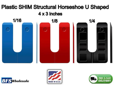 Heavy Duty Plastic U Shim Set For Windows And Doors, 3 By 4 Inch Size, Adjustable Thickness From One Sixteenth To One Quarter Inch