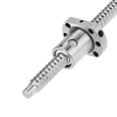 Close-up of Beefy 700mm SFU1204 Rolling Ball Screw With Ball Nut Anti Backlash Septum Tool for heavy machinery and robotics