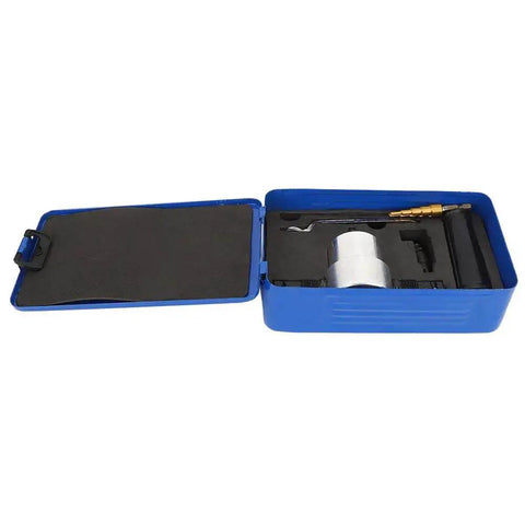 Six Piece Double Head Metal Nibbler Cutter Kit in blue case with hole saw drill attachment and adjustable heads