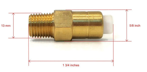 Brass thermal relief valve for pressure washer with threaded male inlet and white plastic cap, Amazon brand