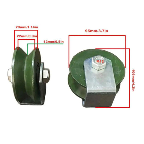 Built Tough Heavy Duty Castor Wheel With V Groove Track Wheel Cast Iron Directional Sheave Double Bearing for Industrial Machines, dimensions shown