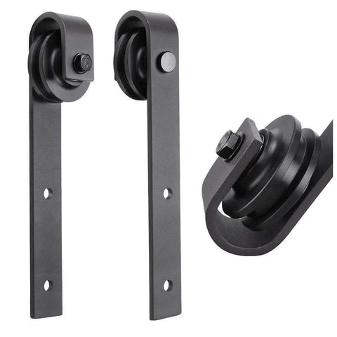 Black steel rail hardware for Barn Sliding Door 32 By 96 Brown With 6.6 Ft Top Mount Track Set In Chocolate Ash Planum 0020 Solid Core