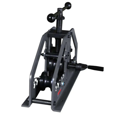 Close-up of Three Roll Tube Roller Bender For 1.5 Inch Pipe And 2 Inch Tube With 20 Inch And 60 Inch Radii, Pro Grade Modular Roller System