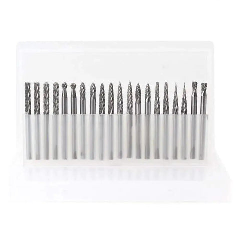 20Pc Solid Carbide Burr Set 0 118 Inch Shank 3mm Tungsten Carbide Rotary Files Burrs With 3mm Cutting Head Diameter in box