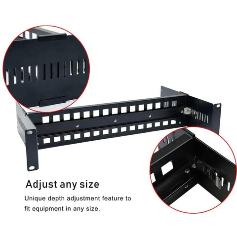 Universal 2U 19 Inch Rack Mount Kit For DIN Rail Devices With Adjustable Depth Includes 1.38 Inch DIN Rail Track, black frame