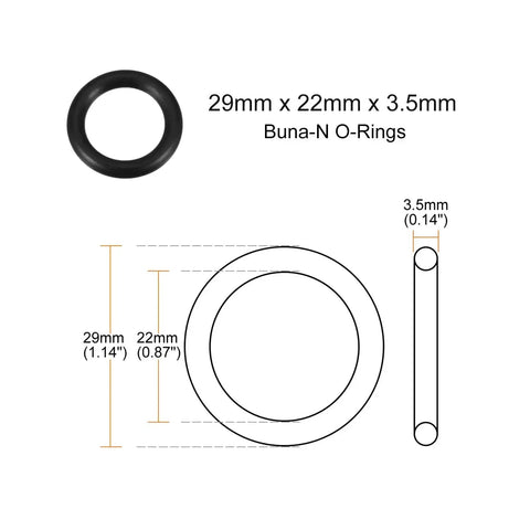 Nitrile Rubber O Rings 29 X 22 X 3.5mm 70A Black 20 Pack For Faucets Hoses Pumps Filters Air Lines And Gas Connections Durable Buna N Sealing Gaskets Heavy Duty with size diagram