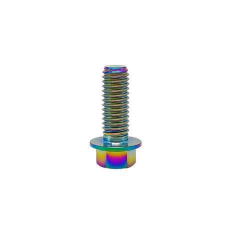 Rainbow Titanium Flange Hex Head Bolt M6x1.0x16mm from RISON, aerospace grade Ti6Al4V with PVD coating for motorcycle and car modification.