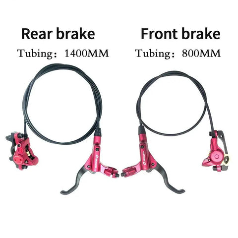 Red Zoom HB-875 hydraulic front and rear disc brake set for mountain bike; 800mm front hose, 1400mm rear hose.